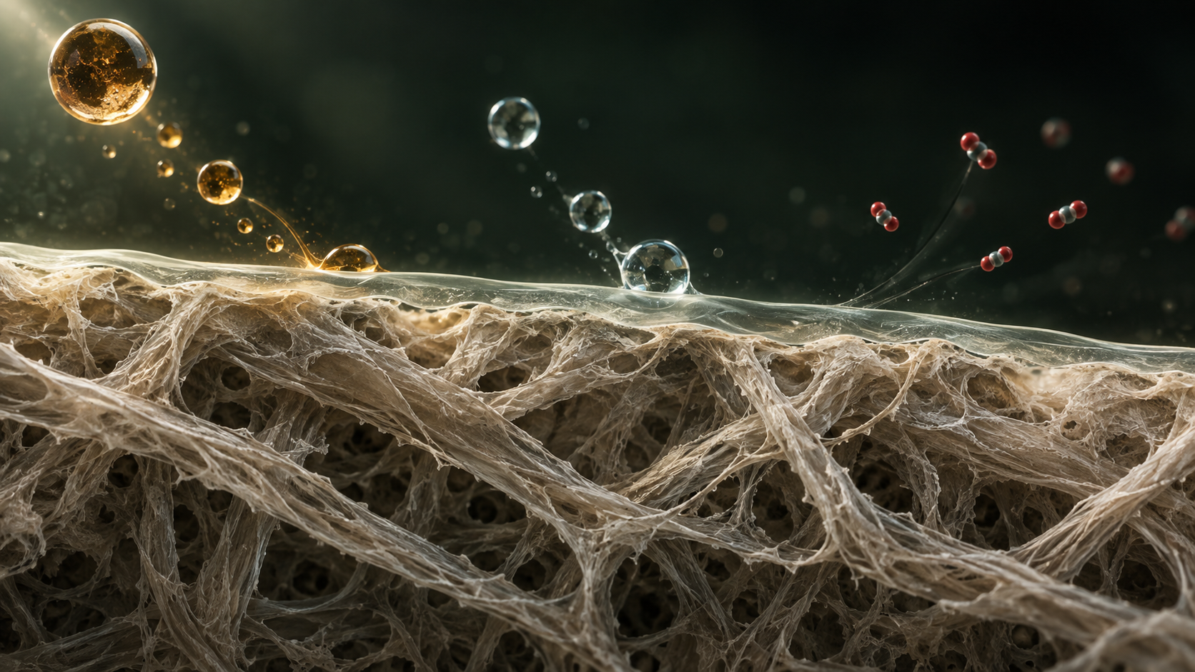 Conceptual thin coating over cellulose fibres. Barrier functions are under investigation, not measured results.